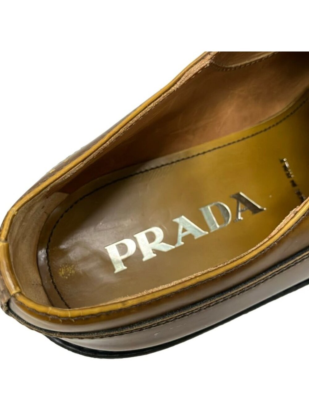 Prada Loafers 37 Ready Sue Brown Black Thick Bottom Lace Sew Up Leather - Picture 5 of 9